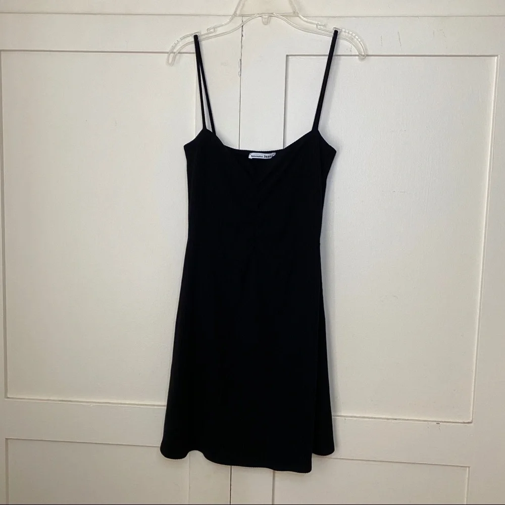 Reformation Ribbed Ruching Tank Black Mini Dress Small - Picture 3 of 7